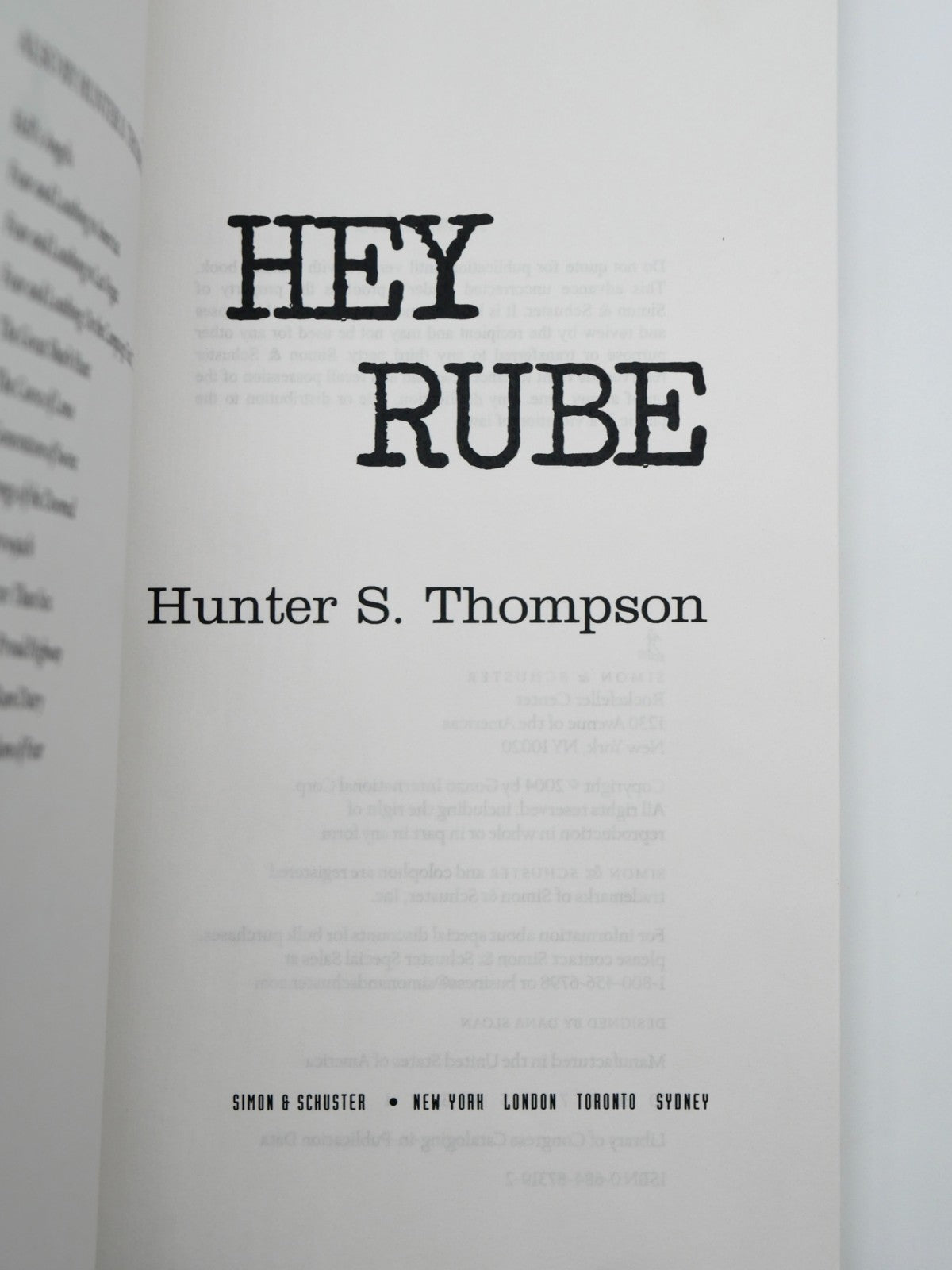 Proof title page, Simon & Schuster