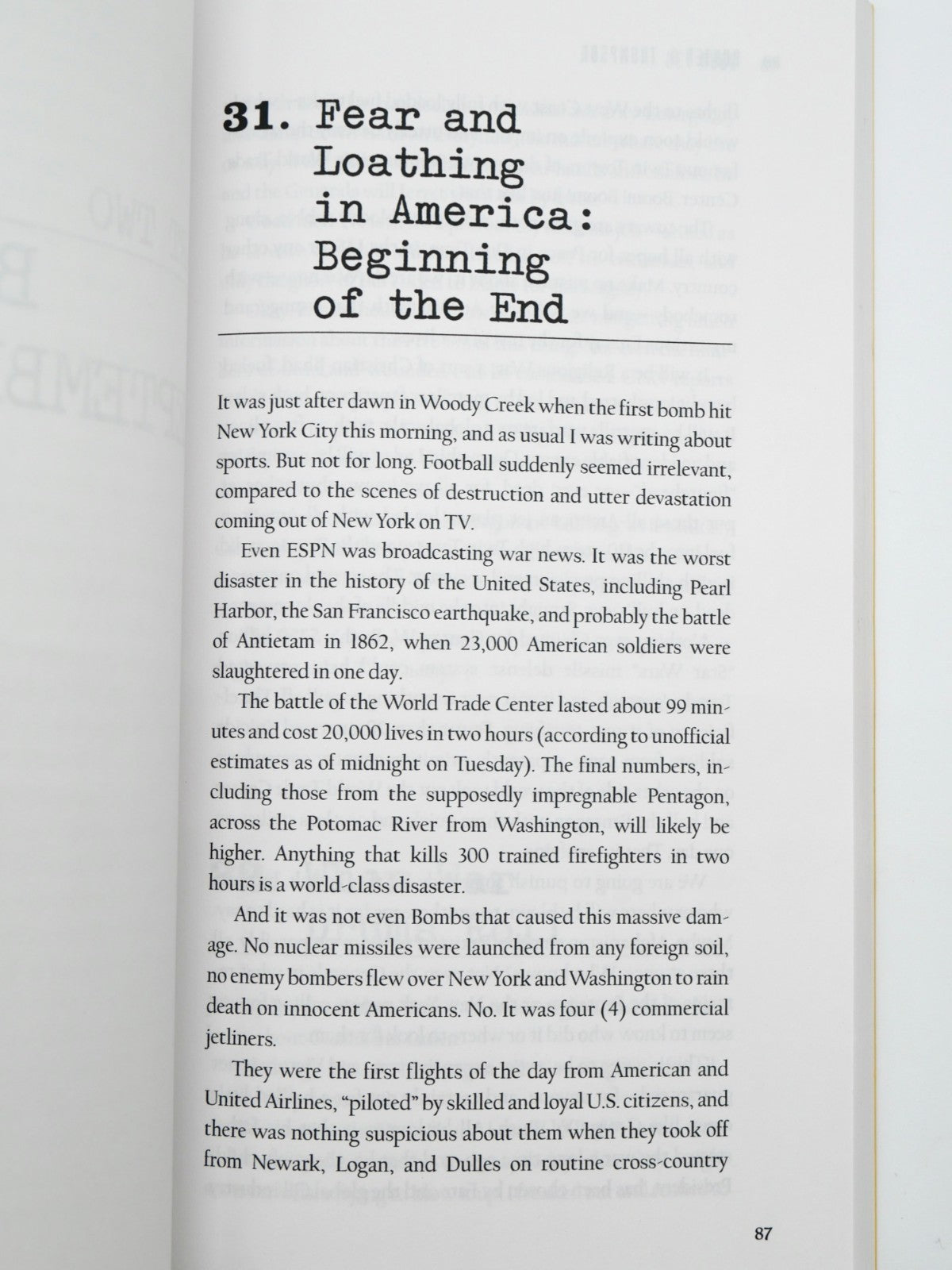 Chapter 31, Fear and Loathing in America: Beginning of the End, p. 87