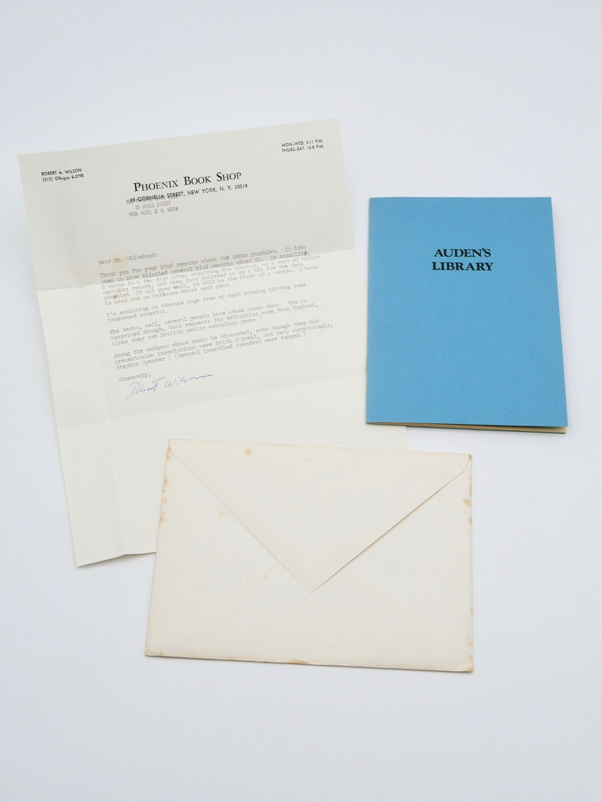 Auden's Library, 1975 — Robert A. Wilson, with Signed Letter to Auden (Critic Whitehead)